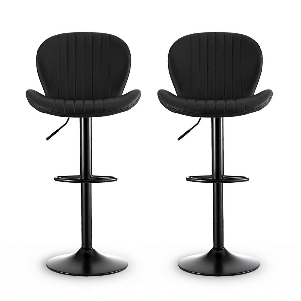 Swivel Bar Stools Set 2pc | Gas Lift | Shell Leather | Black