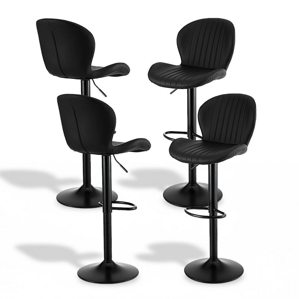 Adjustable Swivel Bar Stools Set 4pc | Gas Lift | Shell Leather | Black