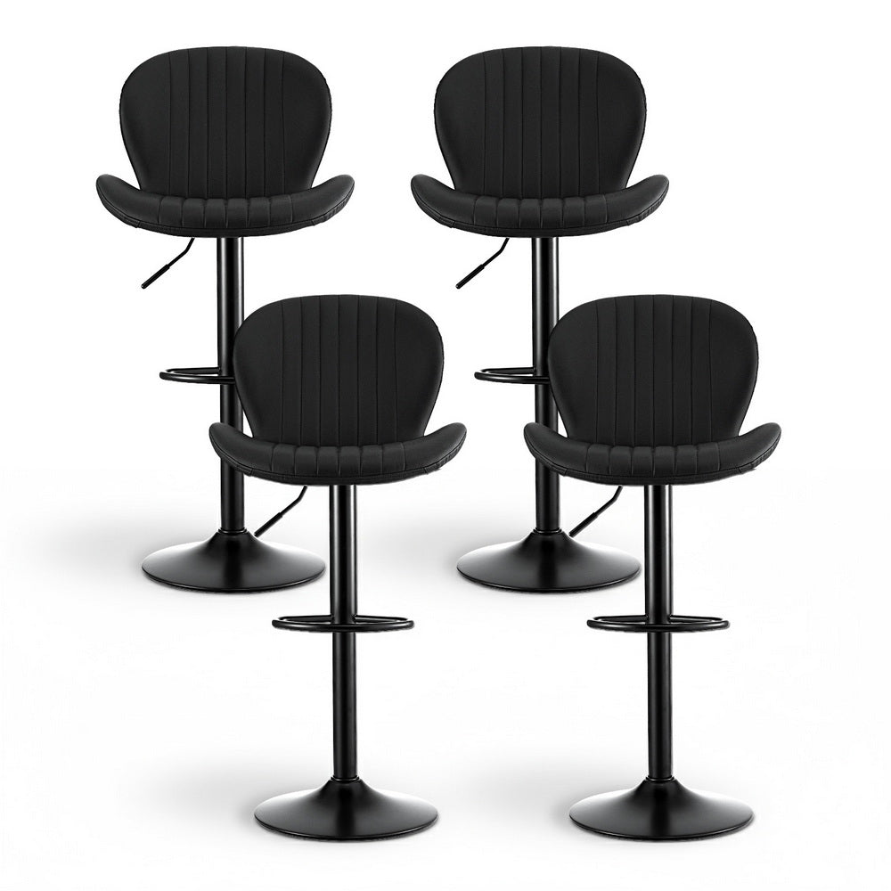 Adjustable Swivel Bar Stools Set 4pc | Gas Lift | Shell Leather | Black