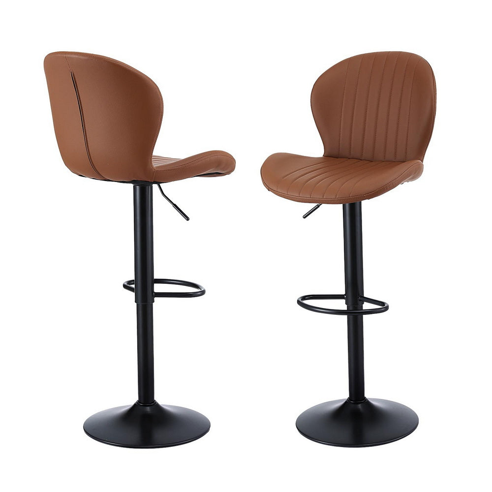 Swivel Bar Stools Set 2pc | Gas Lift | Shell Leather | Brown