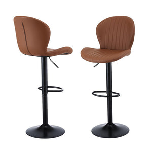 Swivel Bar Stools Set 2pc | Gas Lift | Shell Leather | Brown
