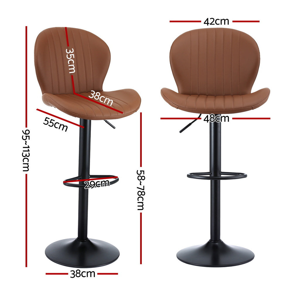 Swivel Bar Stools Set 2pc | Gas Lift | Shell Leather | Brown