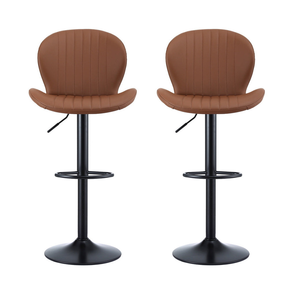 Swivel Bar Stools Set 2pc | Gas Lift | Shell Leather | Brown