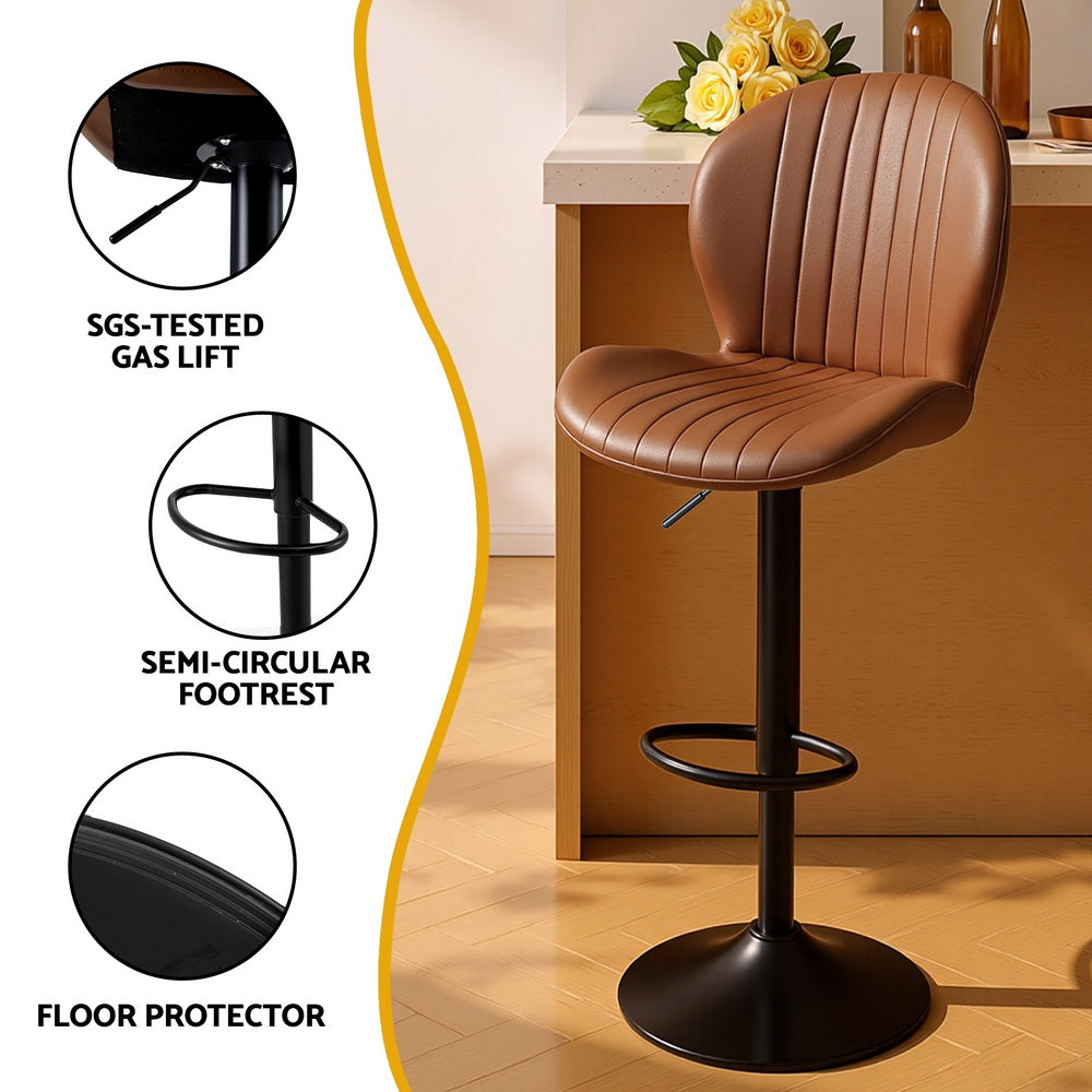 Swivel Bar Stools Set 2pc | Gas Lift | Shell Leather | Brown