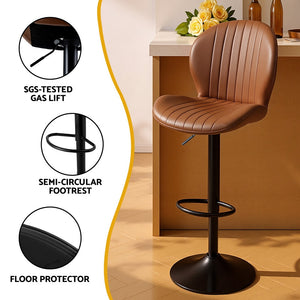 Swivel Bar Stools Set 2pc | Gas Lift | Shell Leather | Brown