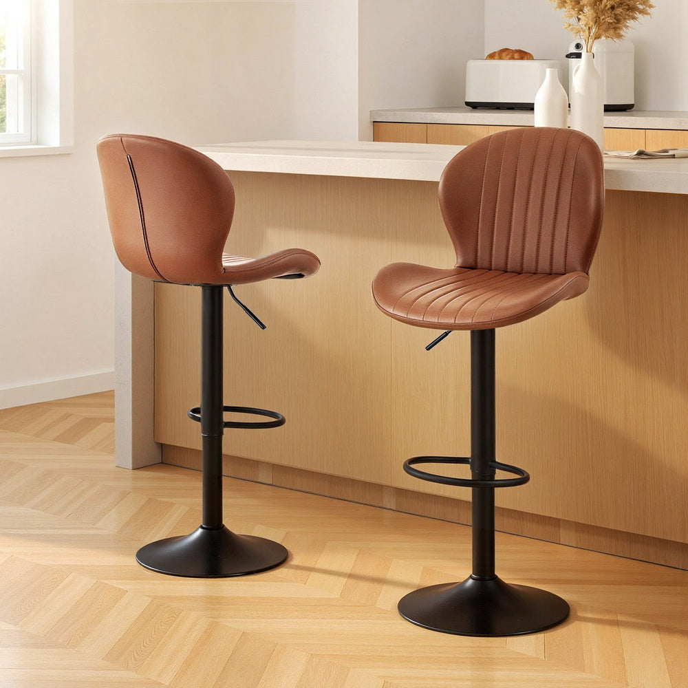 Swivel Bar Stools Set 2pc | Gas Lift | Shell Leather | Brown