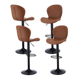 Height-Adjustable Bar Stools Set 4pc | Gas Lift | Shell Leather | Brown (Set B)