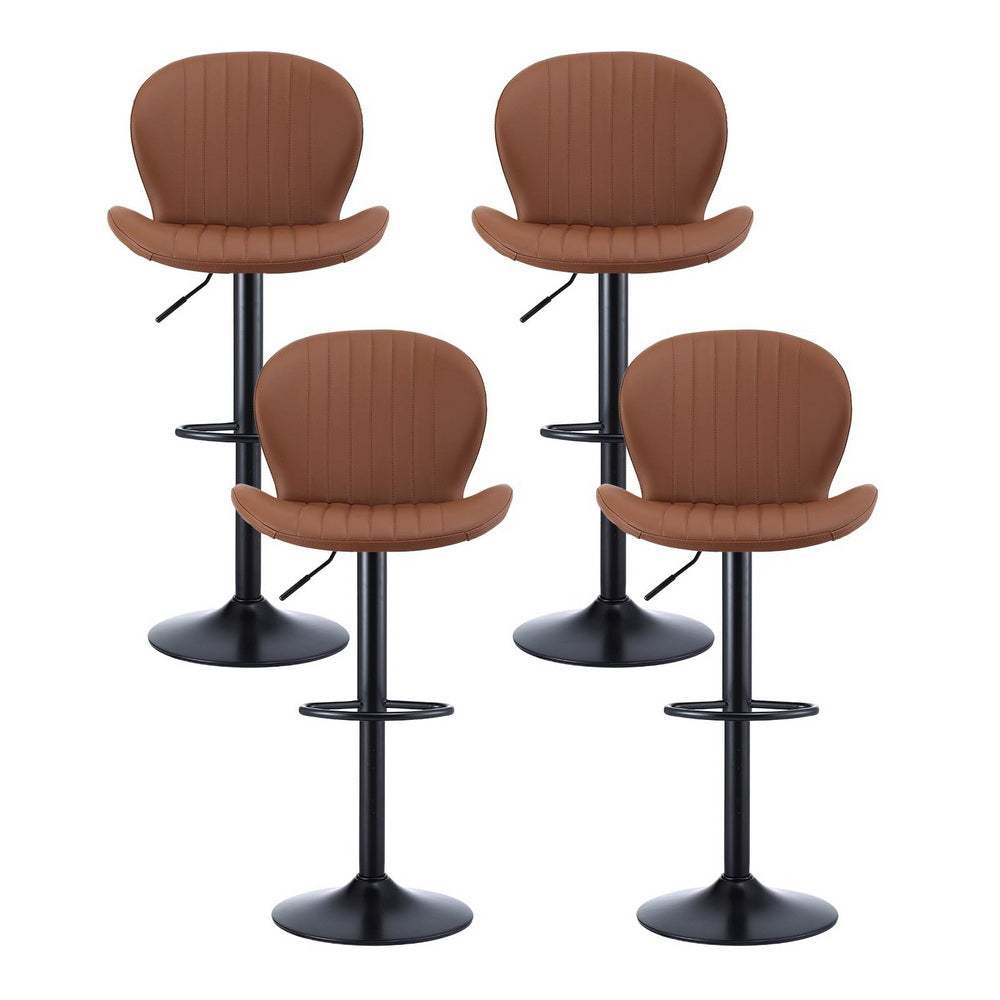 Height-Adjustable Bar Stools Set 4pc | Gas Lift | Shell Leather | Brown (Set B)