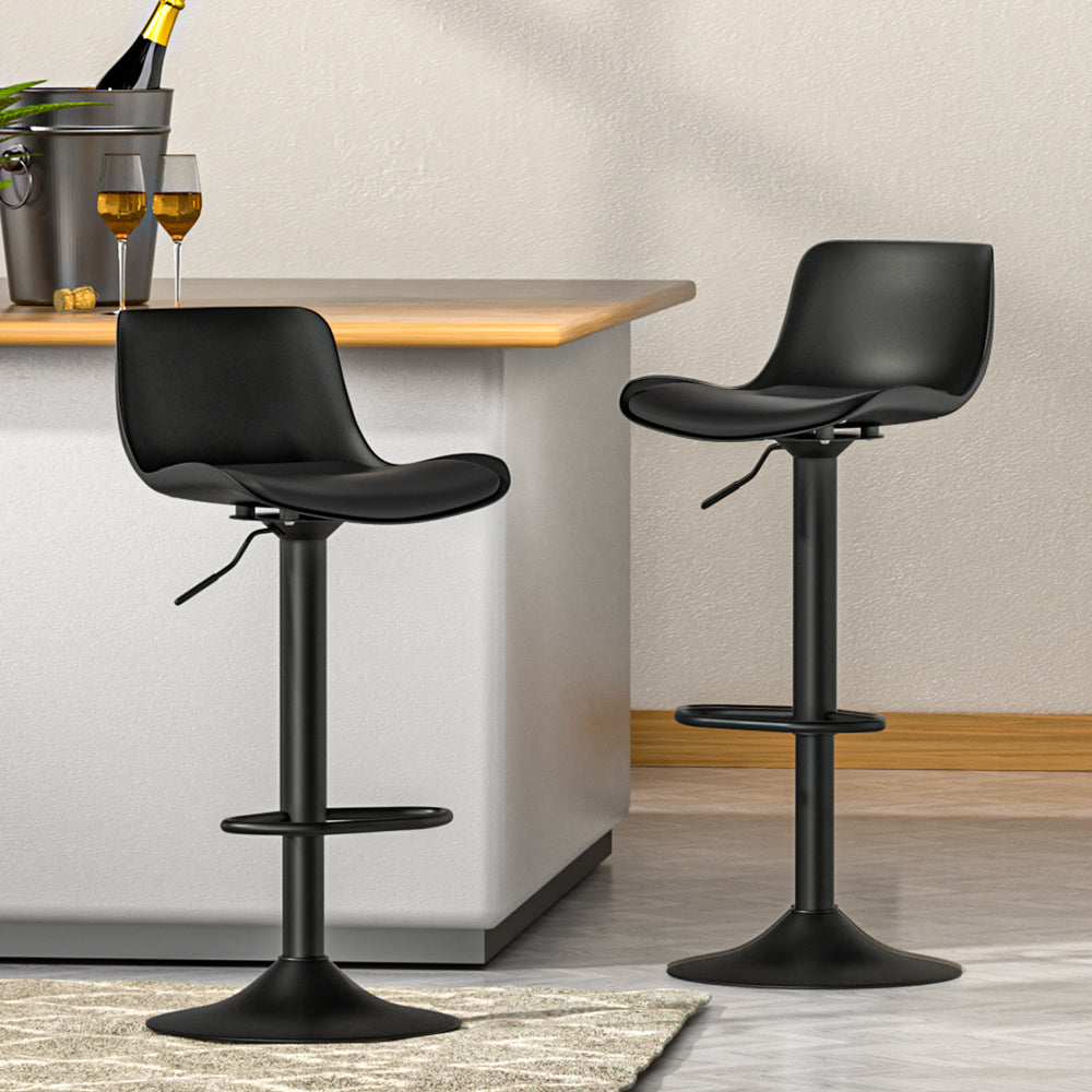 2x Bar Stools | Padded Seat | Gas Lift | Black