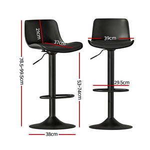 4x Bar Stools | Padded Seat | Gas Lift | Black Finish