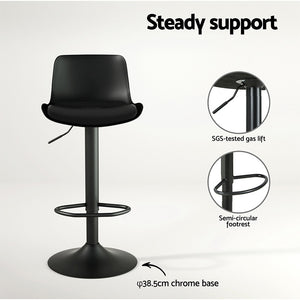 4x Bar Stools | Padded Seat | Gas Lift | Black Finish