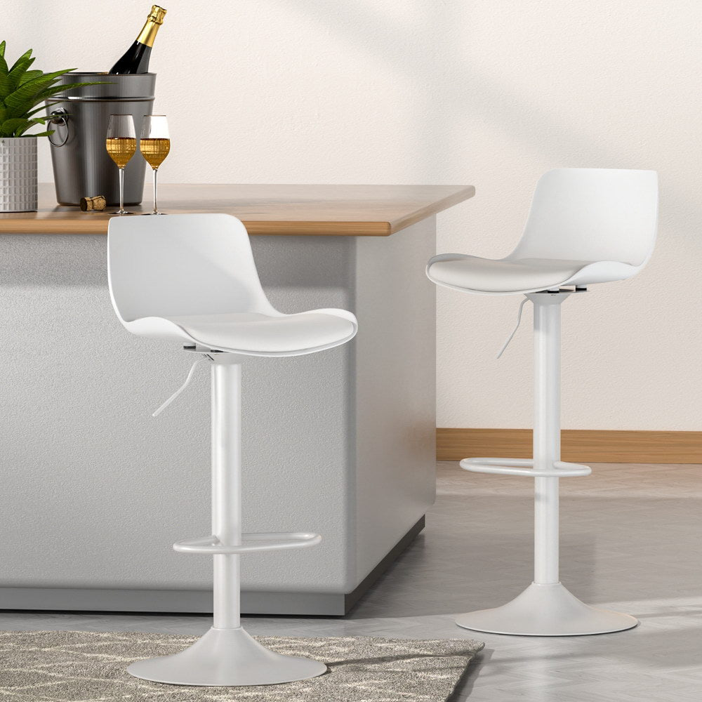 4x Bar Stools | Kitchen Swivel | Gas Lift | Leather Dining Chairs | White