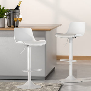 4x Bar Stools | Kitchen Swivel | Gas Lift | Leather Dining Chairs | White