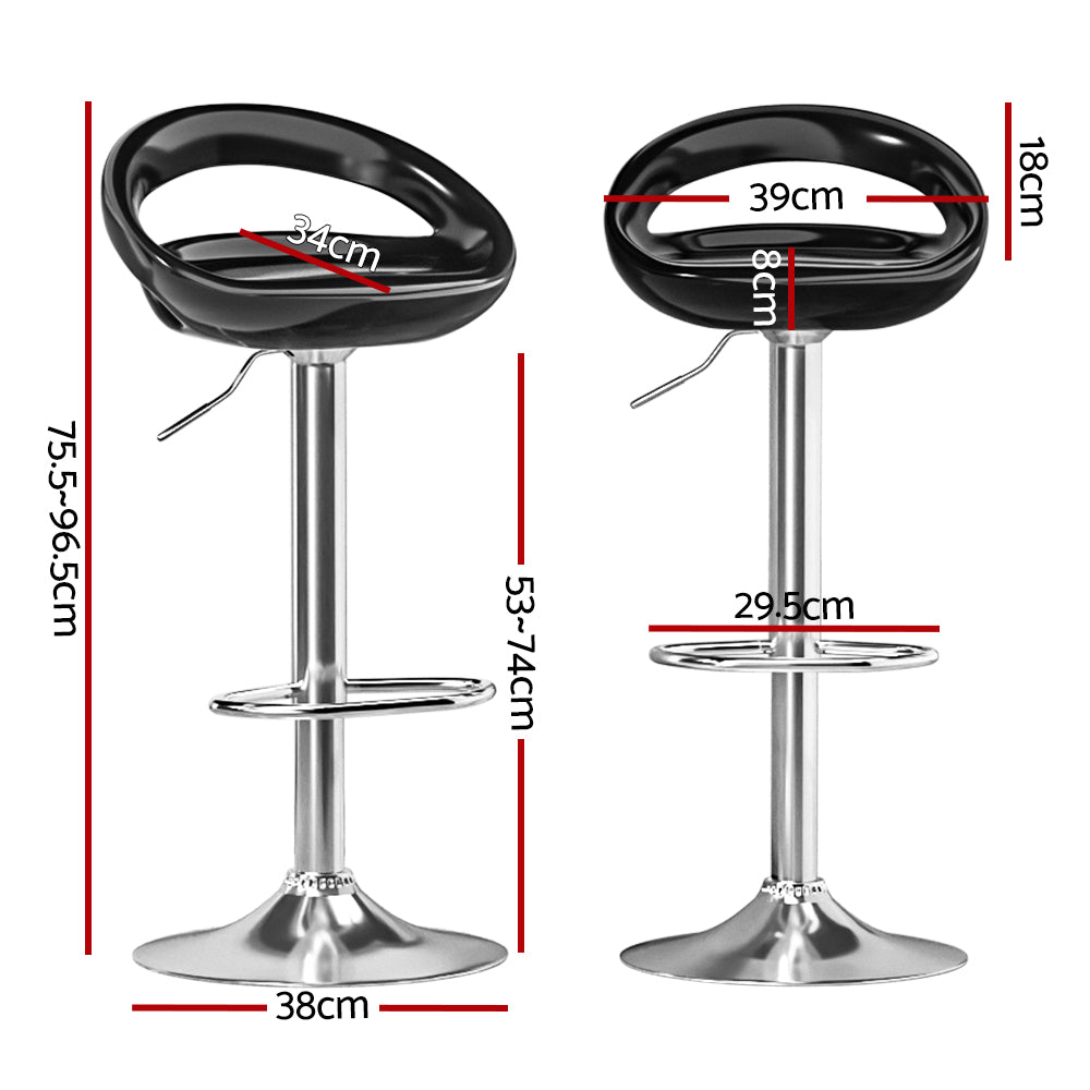 2x Bar Stools | Gas Lift | Plastic Seat | Black