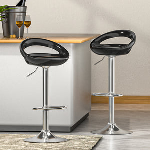 2x Bar Stools | Gas Lift | Plastic Seat | Black
