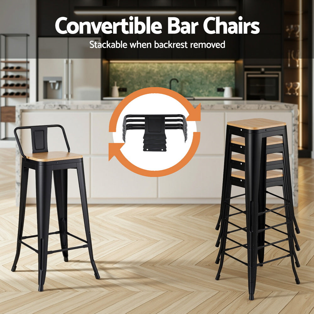 Bar Stools Set 2pc | Stackable Metal Counter Stools | Black