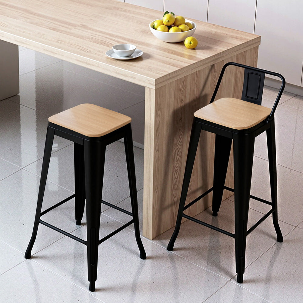 Bar Stools Set 2pc | Stackable Metal Counter Stools | Black