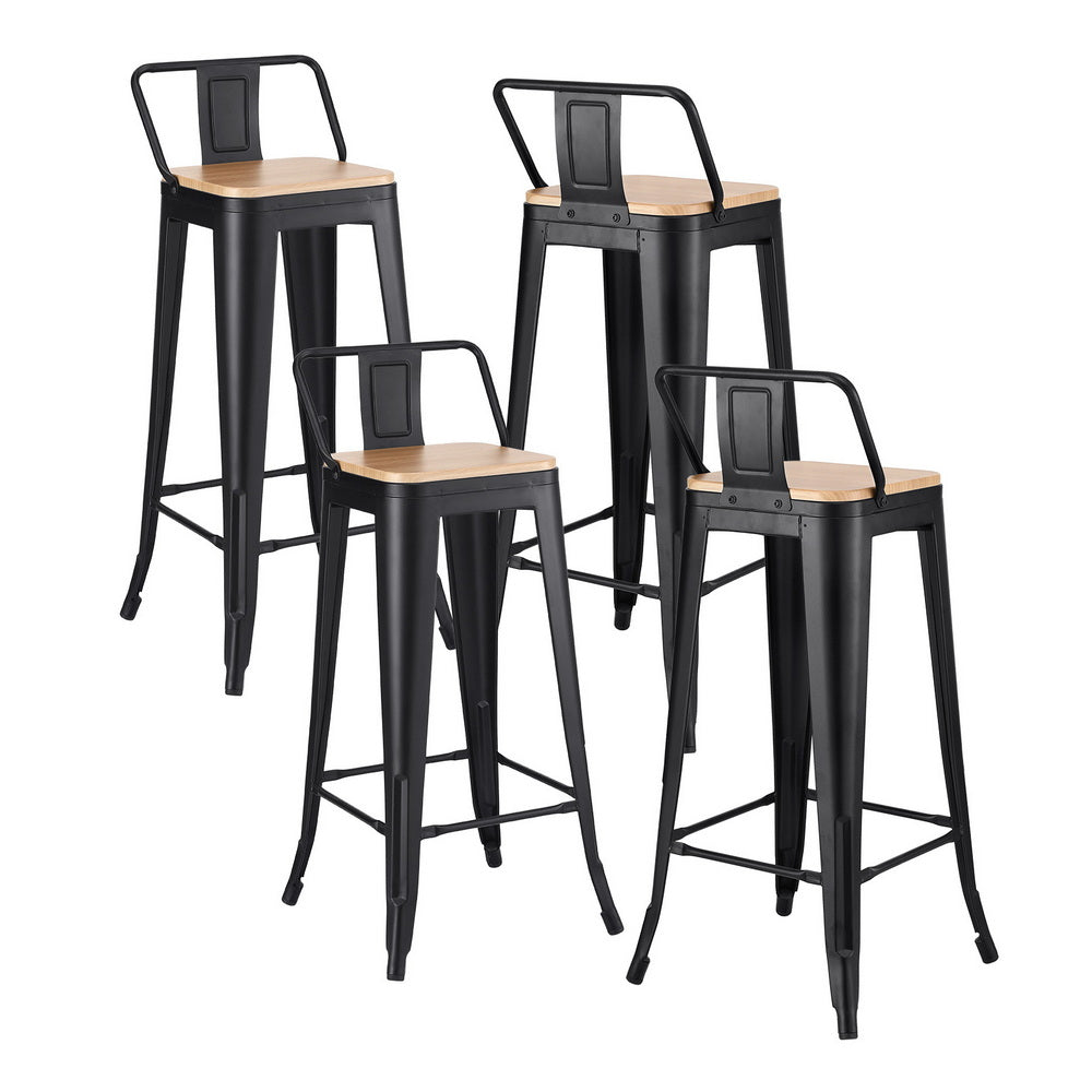 Bar Stools Set 4pc | Stackable Metal Counter Stools | Black