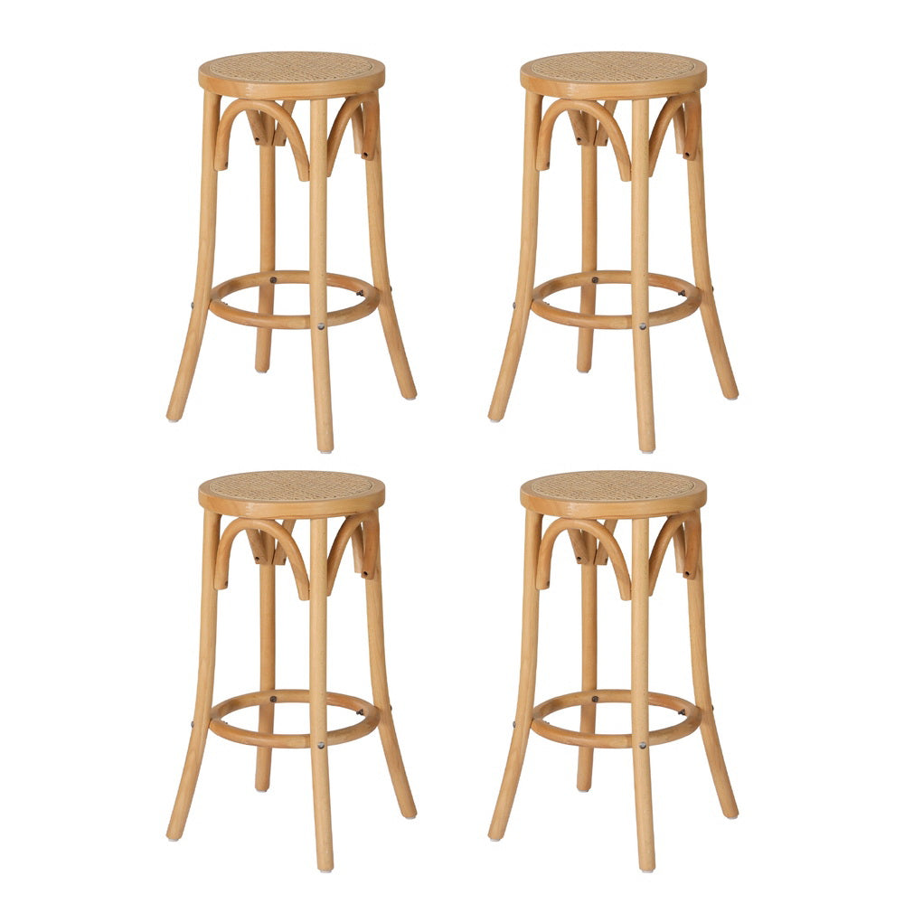 4x Bar Stools | Rattan Seat | Wooden Frame