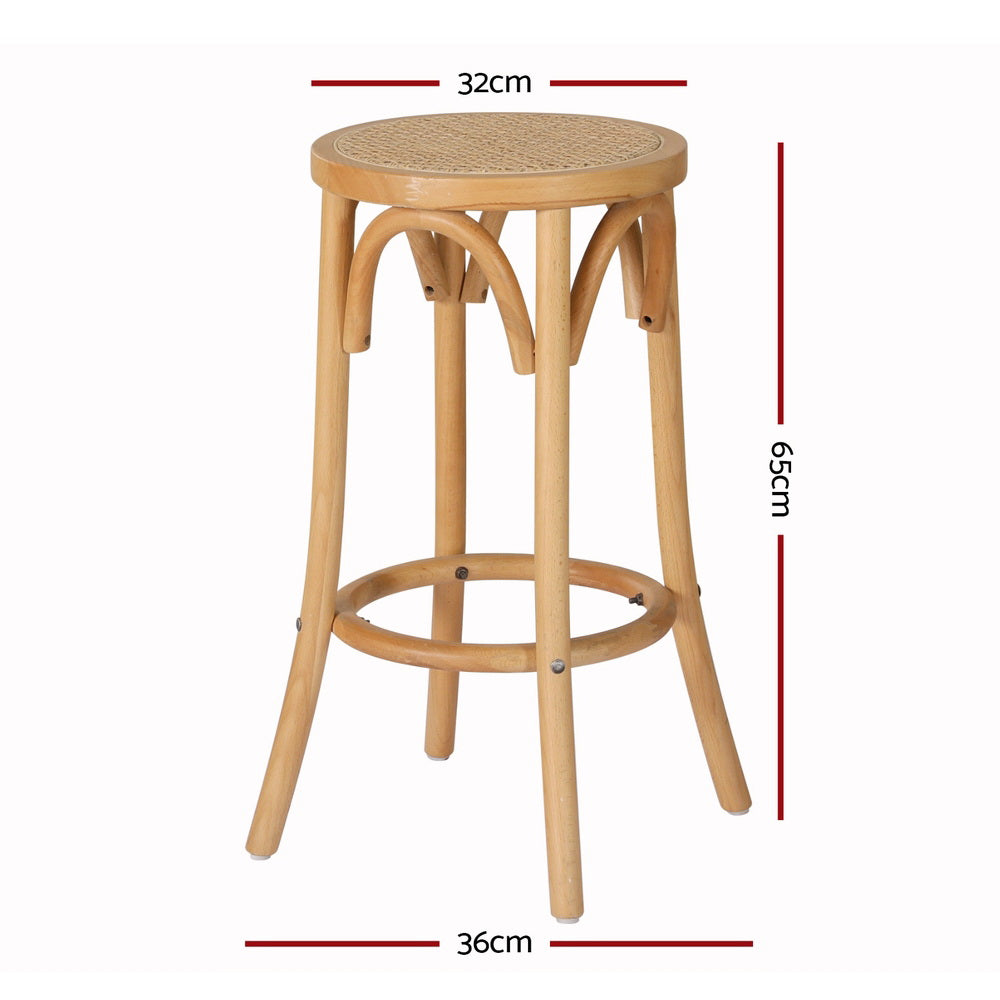 4x Bar Stools | Rattan Seat | Wooden Frame