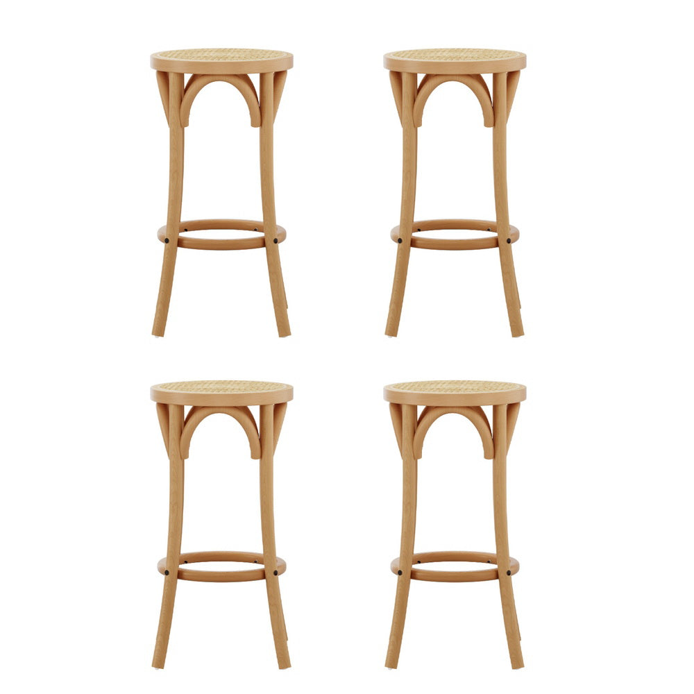 4x Bar Stools | Rattan Seat | Wooden Frame