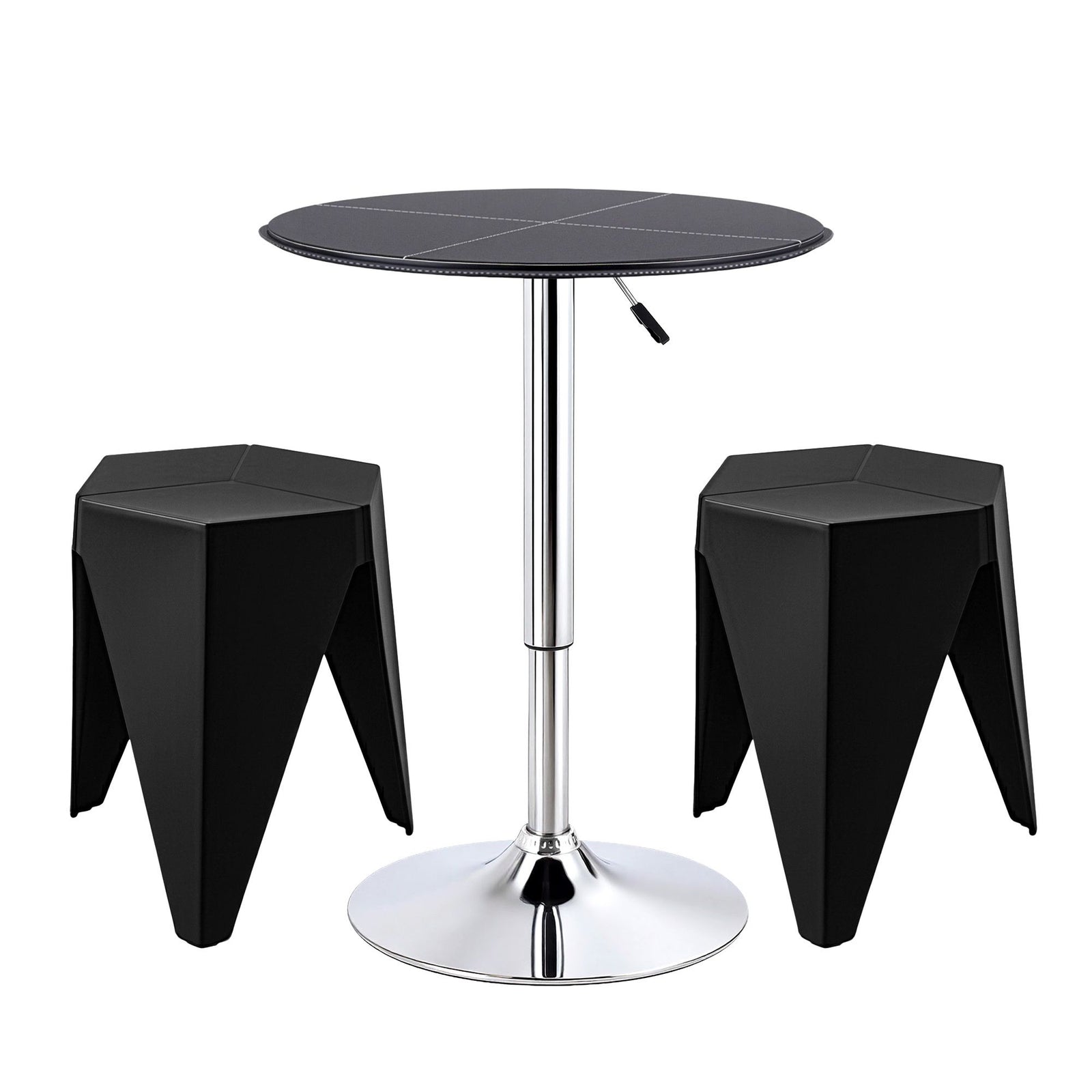 Bar Table & Stools Set | 3 Piece Dining Set | PVC Leather | Black