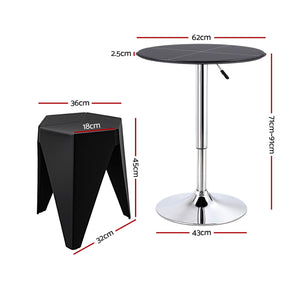Artiss Bar Stools and Table Set 3PCS Dining Desk Kitchen Chair PVC Leather Black