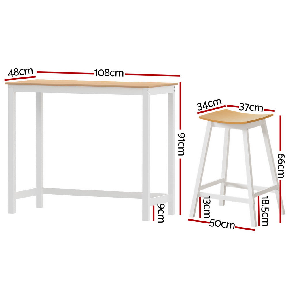 Artiss Bar Table & Stools Set | Dining Desk | Solid Wood | Kitchen Chairs | Cafe Pub