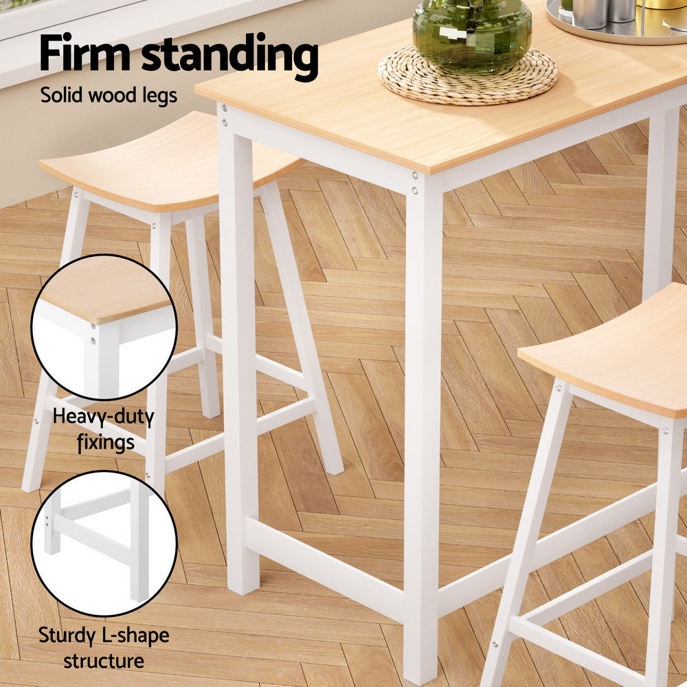 Artiss Bar Table & Stools Set | Dining Desk | Solid Wood | Kitchen Chairs | Cafe Pub