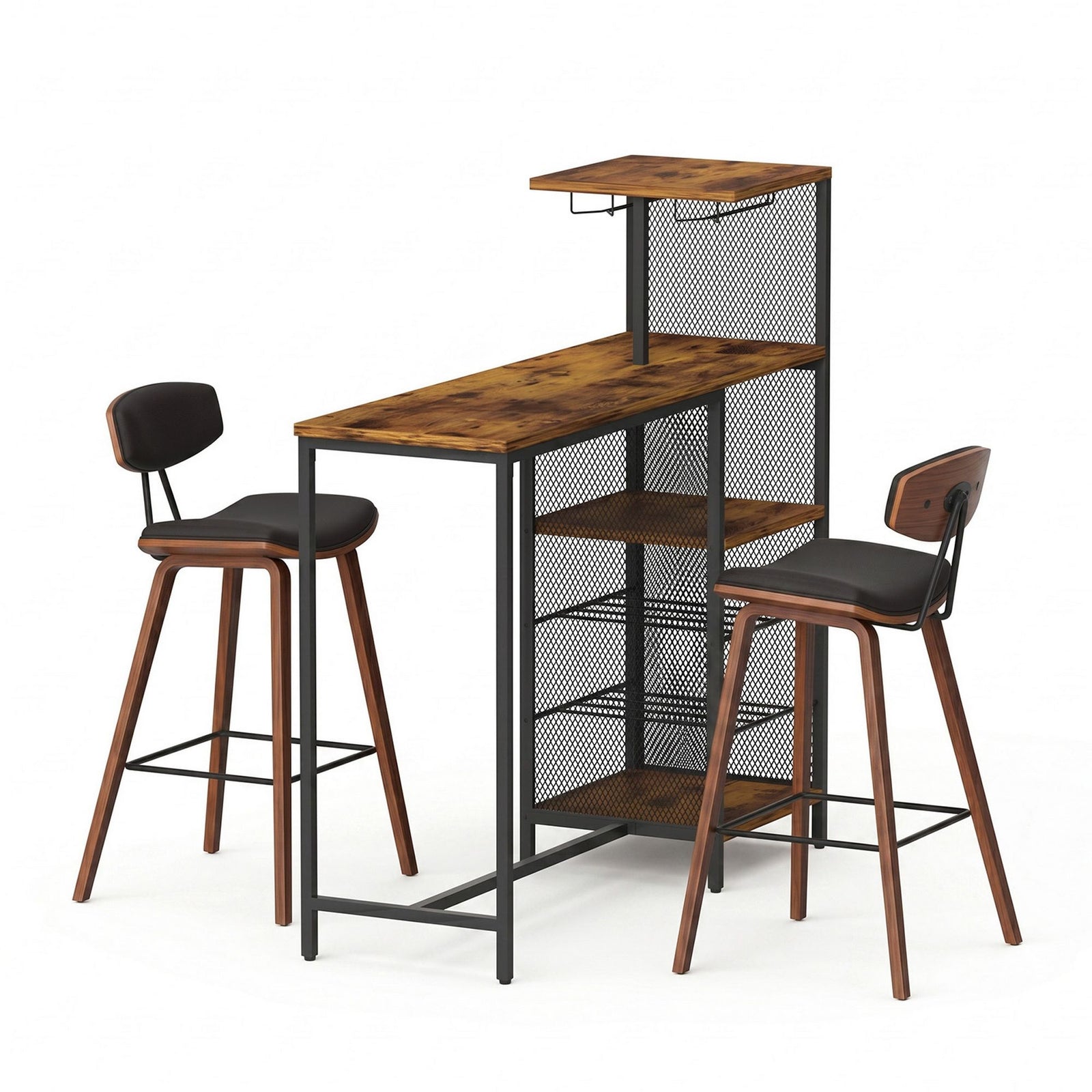 Kitchen Bar Table Set | 3 Piece Table & Stool Set | Solid Wood