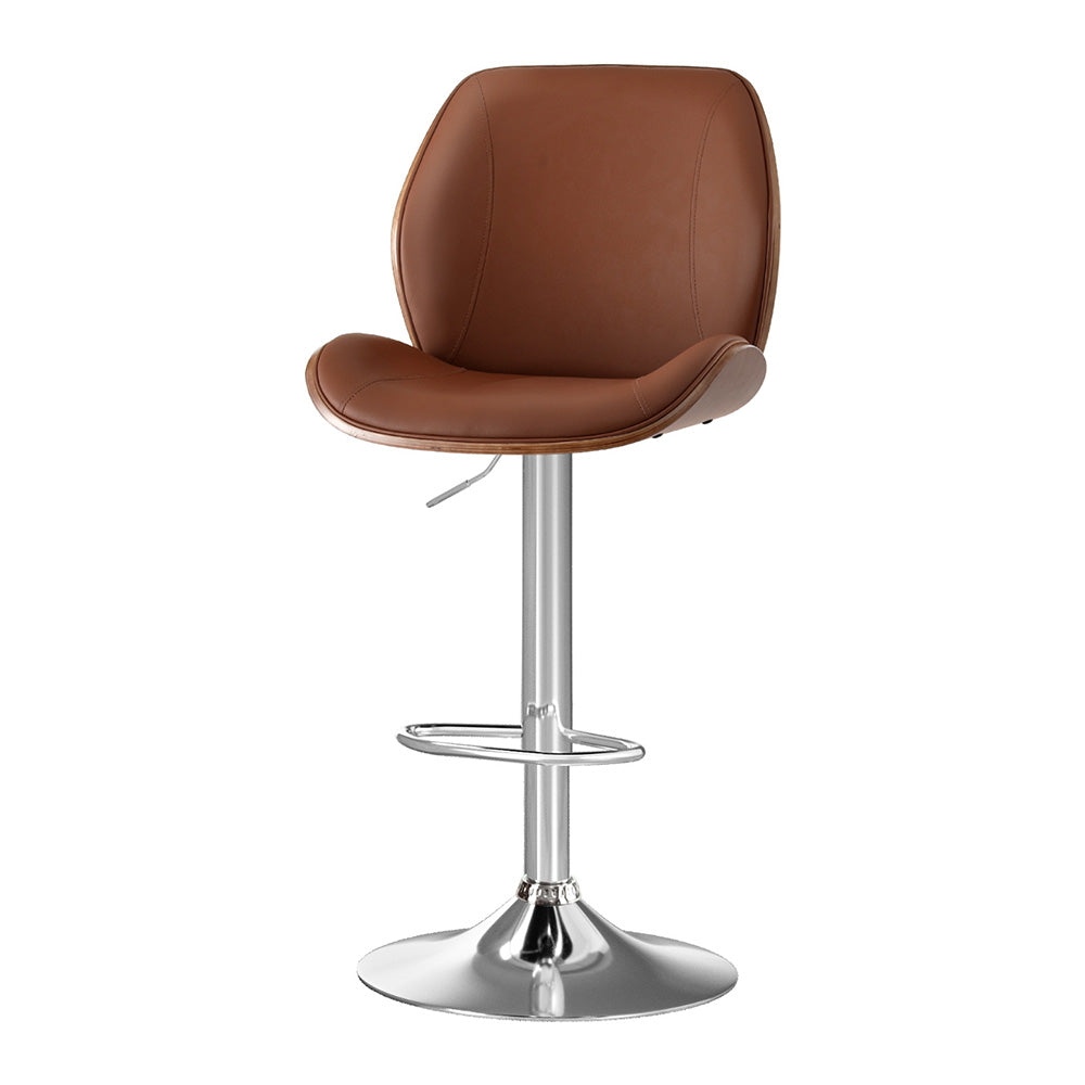 Bar Stool | Bentwood Swivel Adjustable Kitchen Dining Counter Chair | Leather Brown