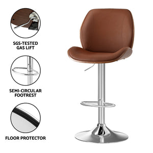 Bar Stool | Bentwood Swivel Adjustable Kitchen Dining Counter Chair | Leather Brown