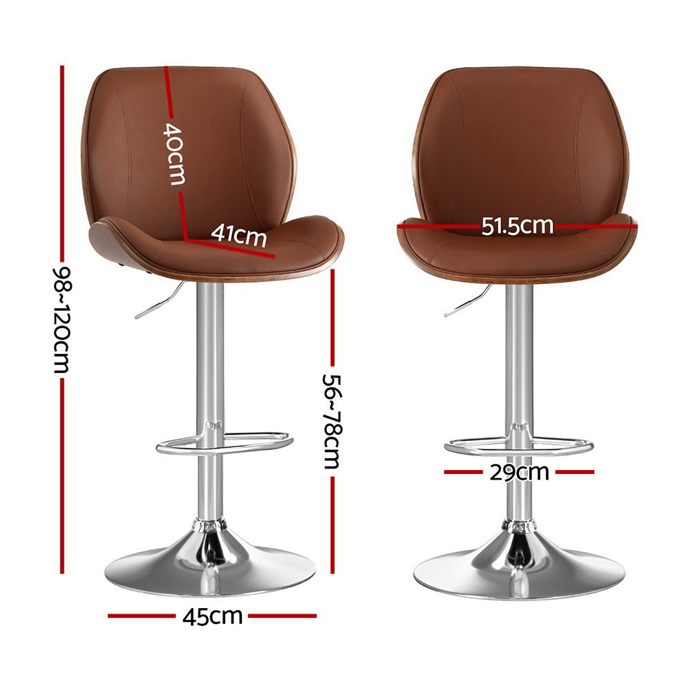 Bar Stools 4pc | Bentwood Adjustable Kitchen Counter Chairs | Leather Brown