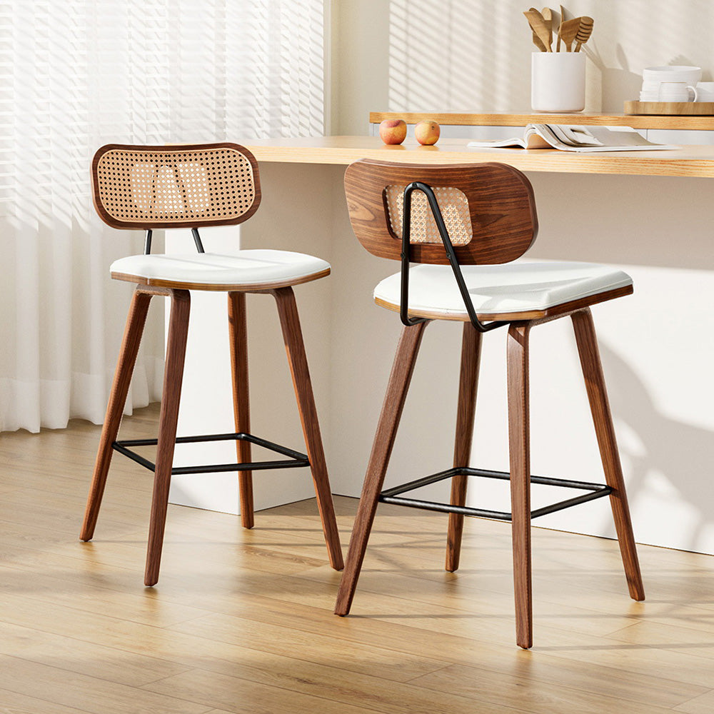 Artiss Bar Stools | 2X Rattan Kitchen Counter | PU Leather Padded