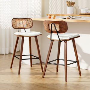 Artiss Bar Stools | 2X Rattan Kitchen Counter | PU Leather Padded