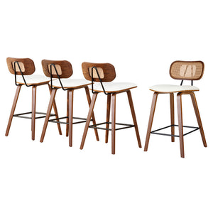 Artiss Bar Stools | 4X Rattan Kitchen Counter | PU Leather Padded
