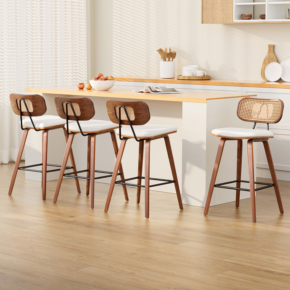 Artiss Bar Stools | 4X Rattan Kitchen Counter | PU Leather Padded