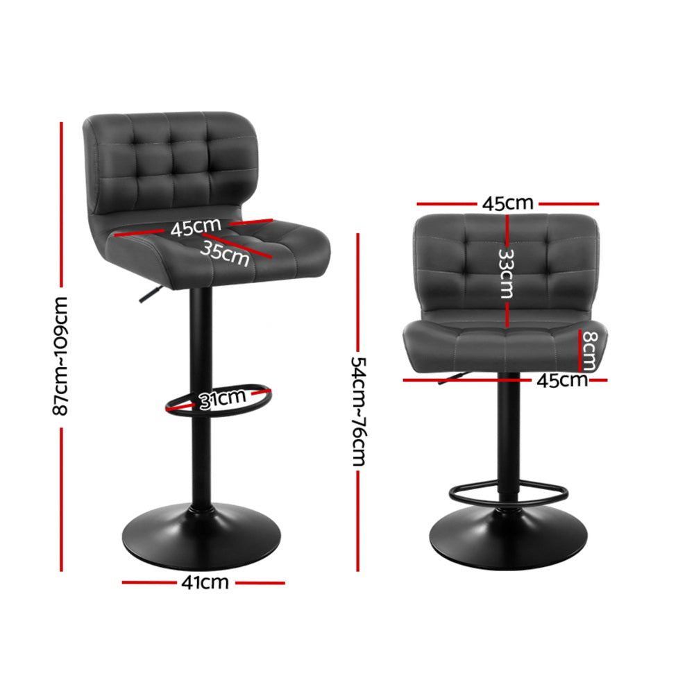 4x Bar Stools | Gas Lift | Leather Padded | Grey Finish