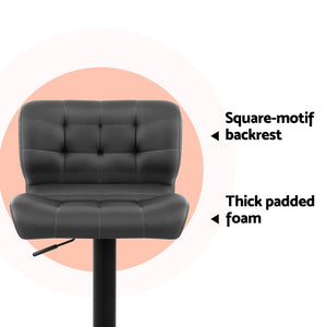 4x Bar Stools | Gas Lift | Leather Padded | Grey Finish