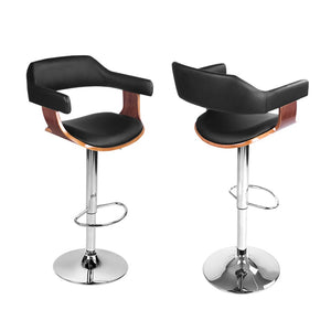 4x Bar Stools | Gas Lift | Leather w/Armrest | Black