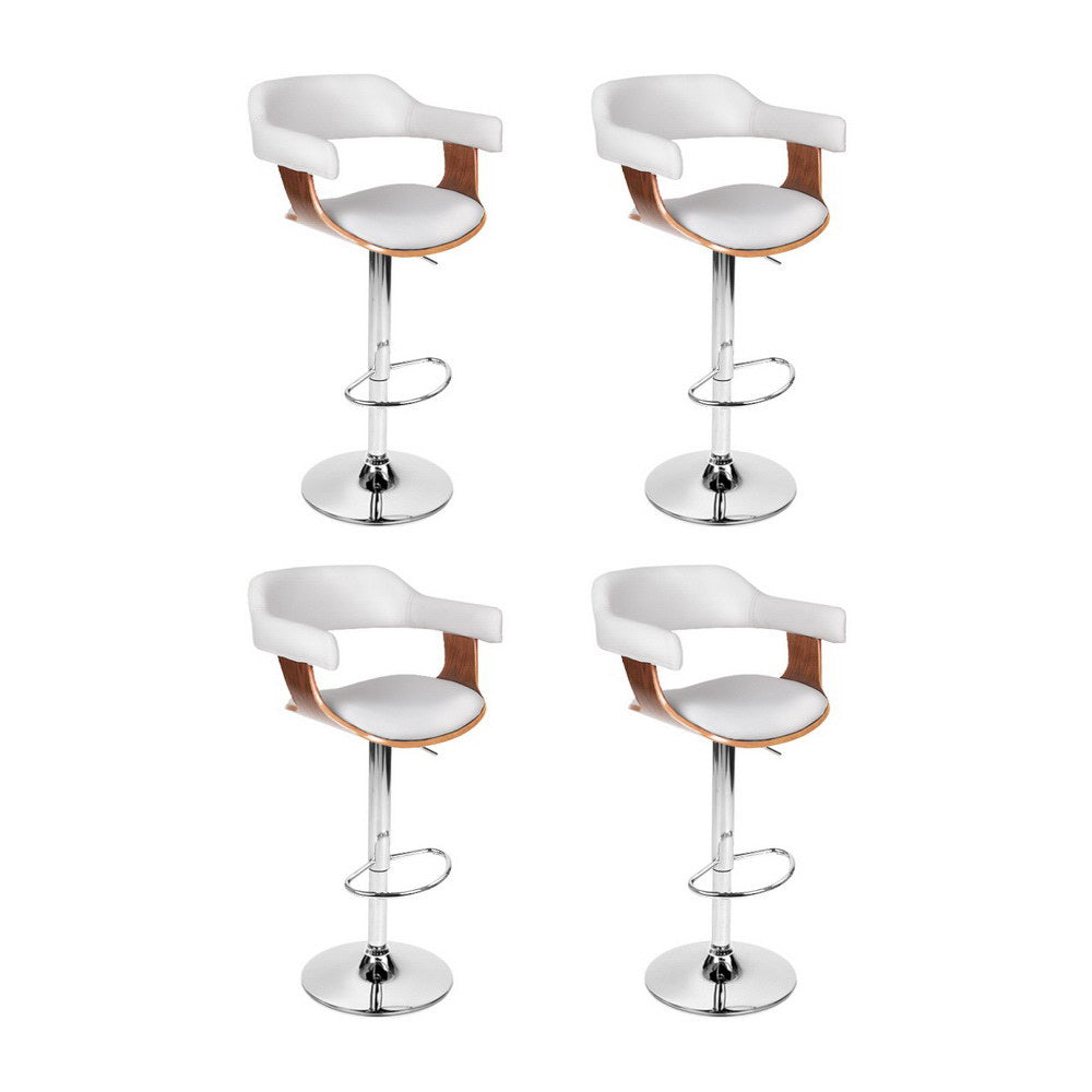 4x Bar Stools | Gas Lift | Leather with Armrest | White