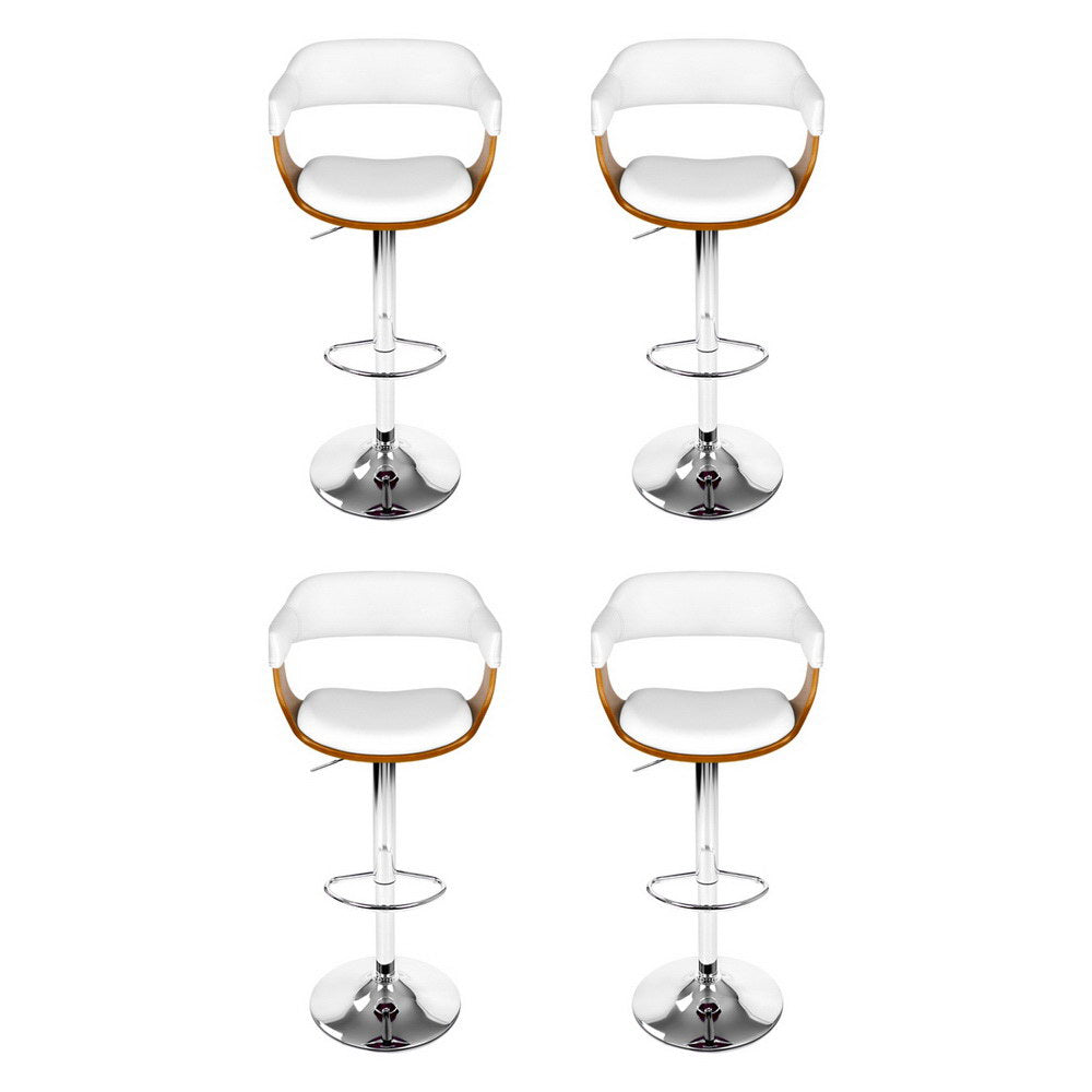 4x Bar Stools | Gas Lift | Leather with Armrest | White