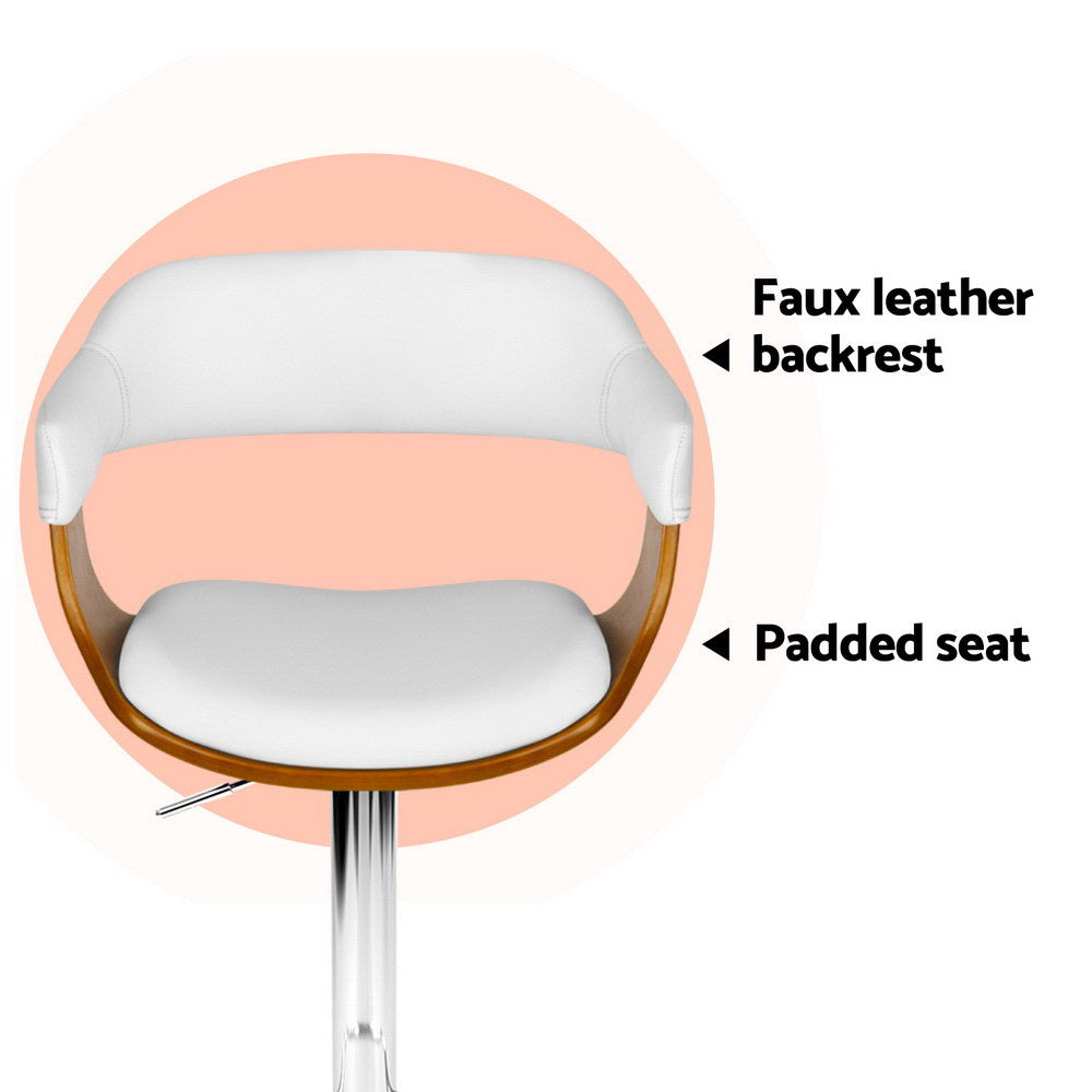 4x Bar Stools | Gas Lift | Leather with Armrest | White