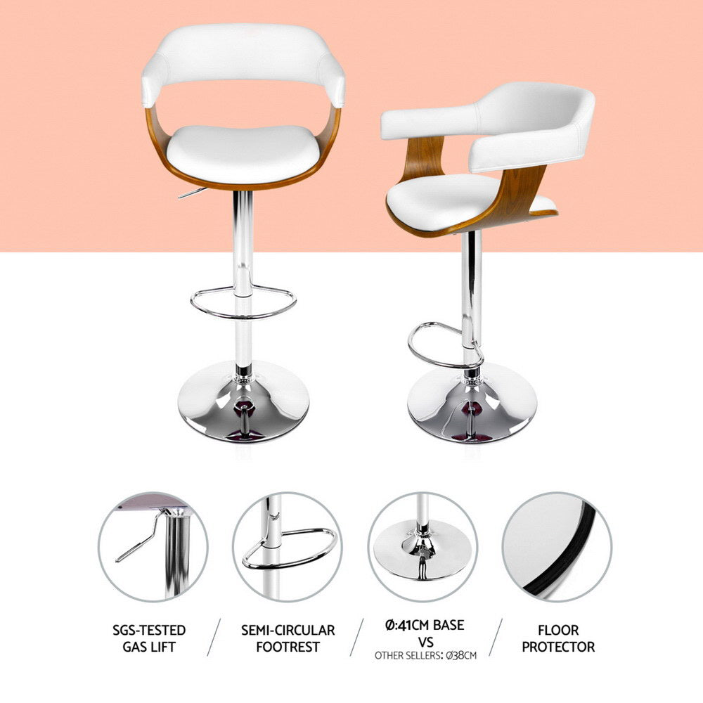 4x Bar Stools | Gas Lift | Leather with Armrest | White