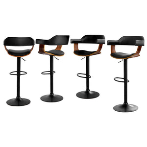 4x Bar Stools | Gas Lift | Leather w/Armrest | All Black