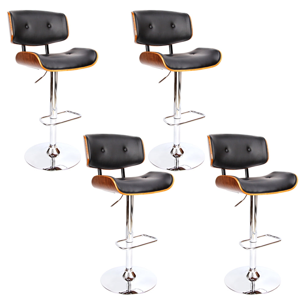 4x Bar Stools | Gas Lift | Leather | Black Finish