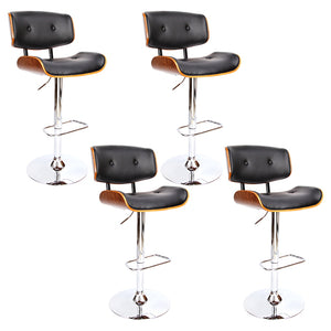 4x Bar Stools | Gas Lift | Leather | Black Finish