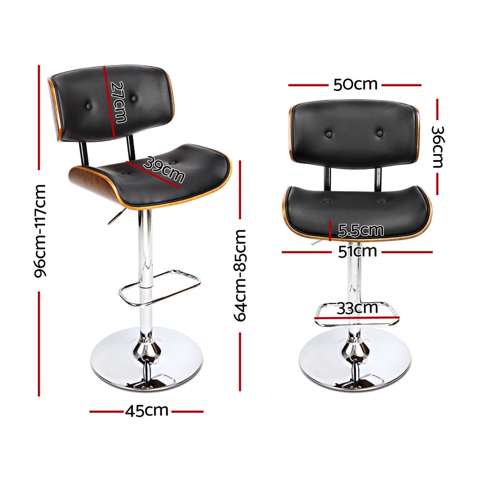 4x Bar Stools | Gas Lift | Leather | Black Finish