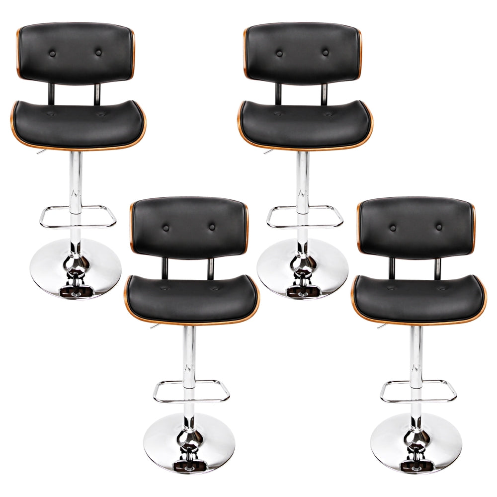 4x Bar Stools | Gas Lift | Leather | Black Finish