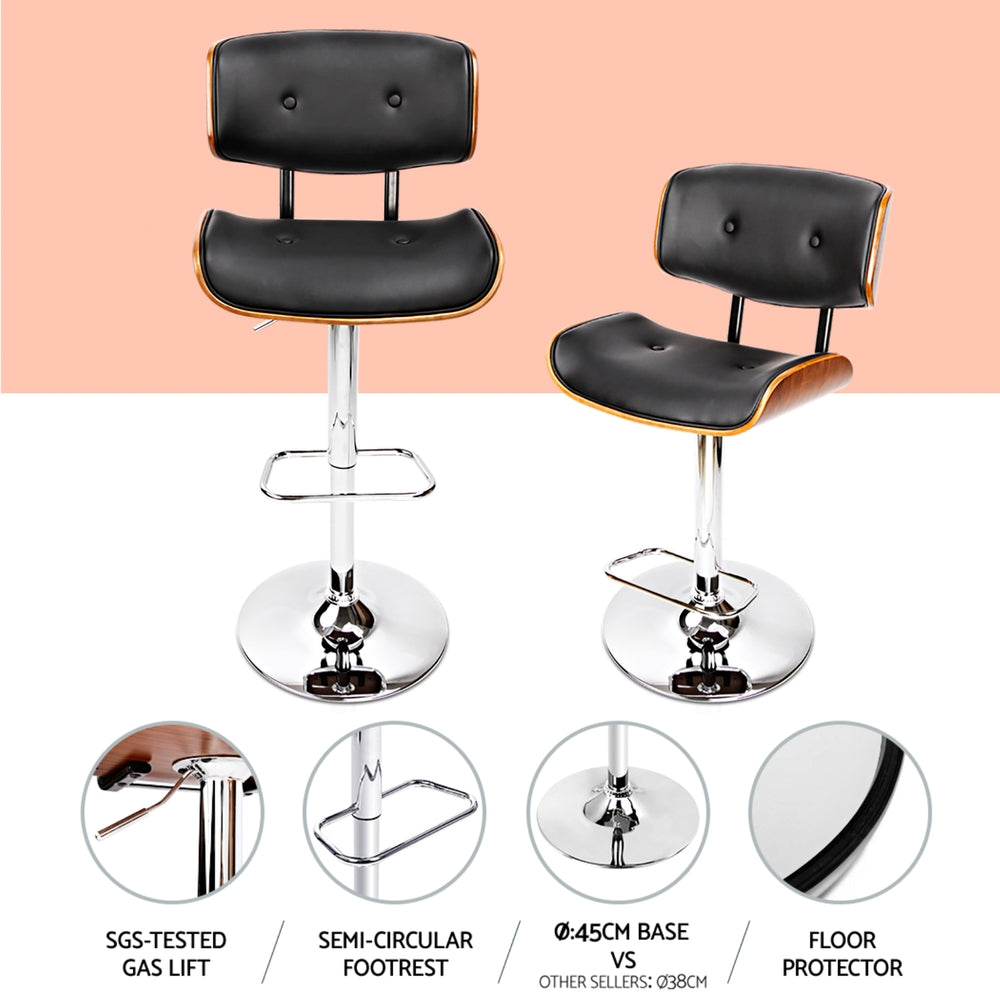 4x Bar Stools | Gas Lift | Leather | Black Finish